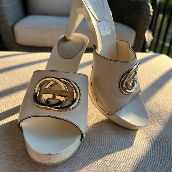 Gucci beige hi heel slide in sandals size 8 - Picture 5 of 12